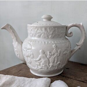 Vintage English Cream Ironstone Teapot, TG Green England Hunt Club, Equestrian